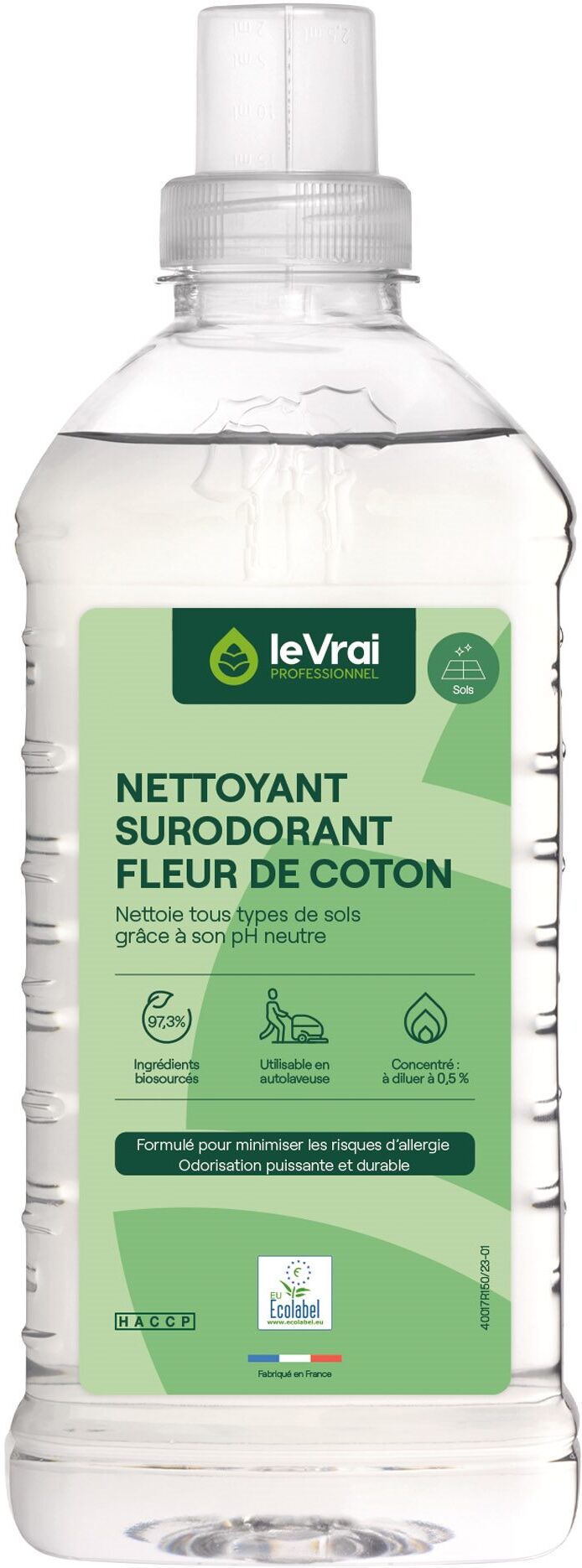 Nettoyant Surodorant concentré Fleur de coton Le Vrai Professionnel - Flacon de 1 L