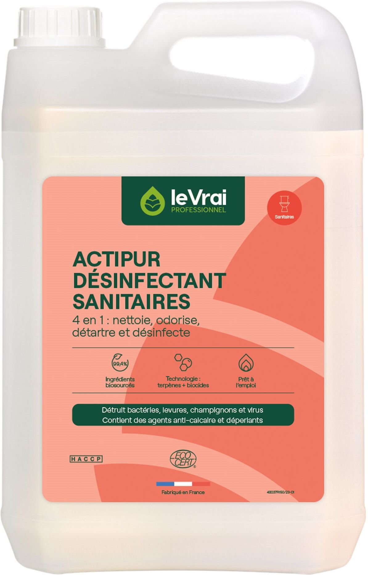 Détartrant désinfectant sanitaires Enzypin Actipur prêt à l'emploi - Bidon de 5 litres Noir/assortis