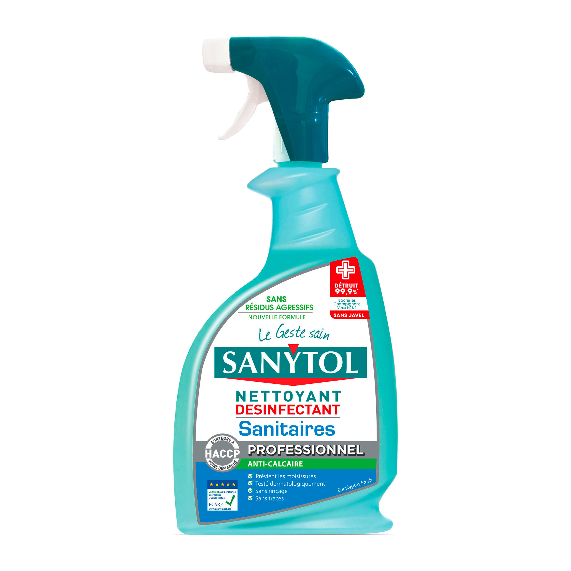 Nettoyant désinfectant anti-calcaire sanitaires Sanytol Professionnel - Spray de 750 ml