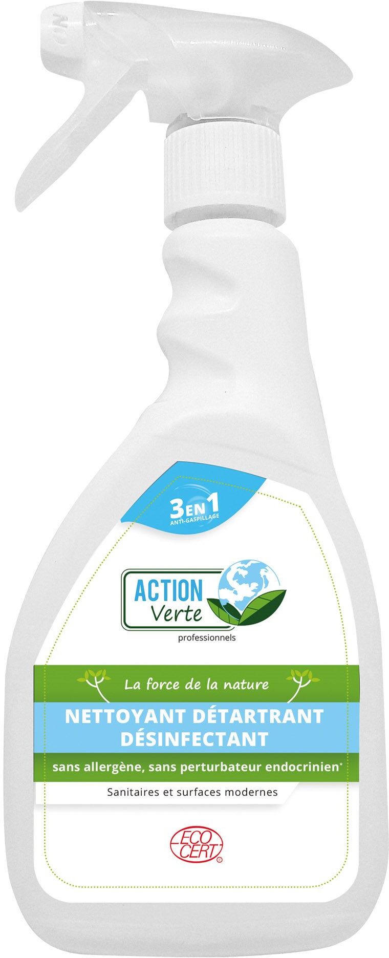 Détartrant désinfectant sanitaires Action Verte professionnels - Spray de 500 ml