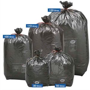 Boîte de 200 sacs poubelles traditionnels 130 litres renforcés Noir 82x120cm 34 microns NFE