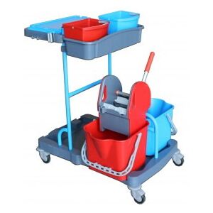 Thomas Chariot d'entretien Compact Gris en PP + presse à mâchoires + 2 seaux 22L Rouge Bleu