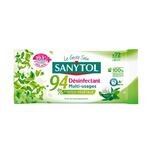 Lingettes désinfectantes multi-usages Sanytol 94 % végétal, eucalyptus et menthe