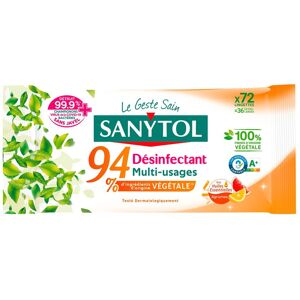 Lingettes désinfectantes multi-usages Sanytol 94 % végétal, agrumes - Paquet