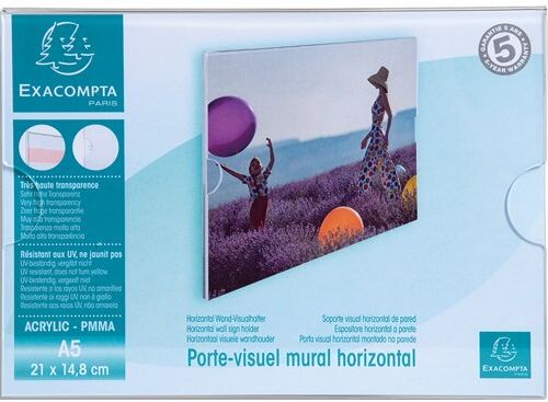 Exacompta Porte-visuel mural en acrylique transparent, fixation adhésive, format A5 paysage - Lot de 3