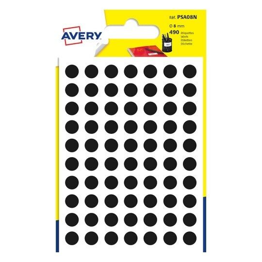 Avery Sachet de 490 pastilles d8 mm. Ecriture manuelle. Coloris Noir - Lot de 24