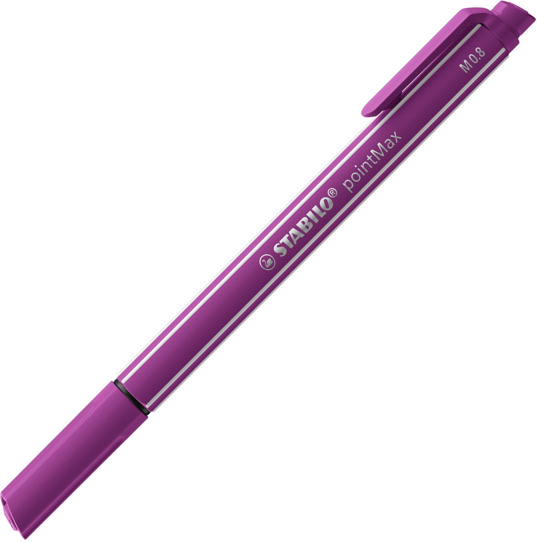 Stabilo Stylo-feutre PointMax. Pointe moyenne 0,8mm. Ecriture souple et sans bavure Couleur lilas - Lot de 15