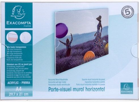 Exacompta Porte-visuel mural en acrylique transparent, fixation adhésive, format A4 paysage - Lot de 2 Bleu