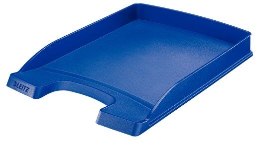 Leitz Corbeille courrier Plus Slim. Petite capacité. Dim (lxhxp) : 25,5x3,5x35,7 cm. Coloris bleu. - Lot de 4