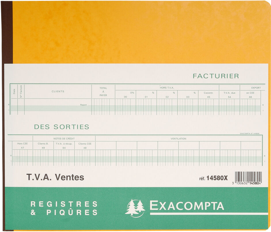 Exacompta Piqûre TVA Sorties - texte FR - 31 lignes - avec feuille d'identification - Lot de 5 Beige