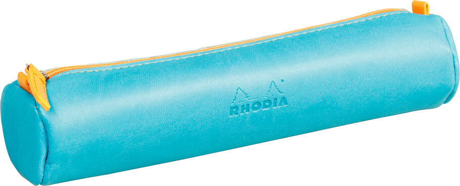 Rhodiarama trousse ronde simili cuir italien 5x21,5 cm - Turquoise - Lot de 3