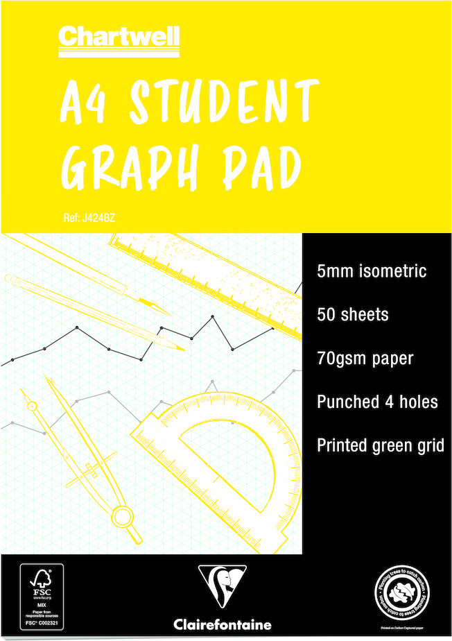 Clairefontaine Chartwell bloc collé 50F A4 70g millimétré isométrique - Lot de 10 Vert