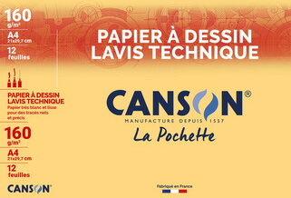 Canson Papier à dessin Lavis technique, A4, 160 g/m2, blanc - Lot de 3