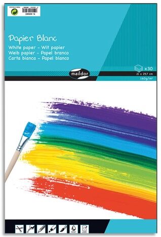 Maildor Bloc 1er prix feutres et peintures blanc, 160g 30 feuilles A4 - Lot de 5