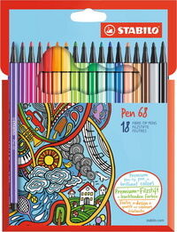 Stabilo Feutre Pen 68, étui en carton de 30 Blanc