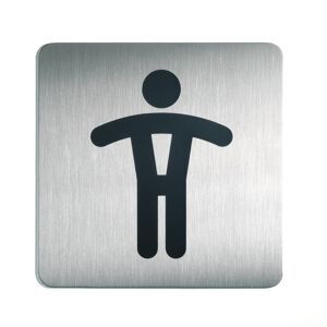 Durable Plaque Picto carré Toilettes Hommes en acier brossé inoxydable - 15 x 15 cm - Argent métallisé Noir - Publicité