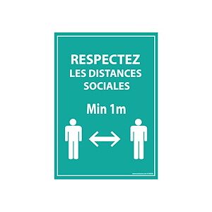 Panneau Respectez Les Distances - Bleu A5-a4 - Autocollant Ou