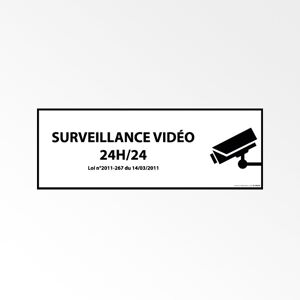 Panneau D'information - Surveillance Vidéo 24h/24h - Avec Décret - 450 x 150 - PVC - Blanc