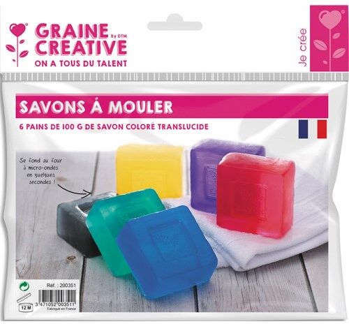 Graine créative Lot de 6 pains de 100gr de savons colorés translucides, fond au M-O - coloris assortis - Lot de 10