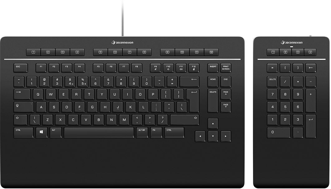 3Dconnexion Keyboard Pro with Numpad clavier USB + RF Wireless + Bluetooth AZERTY Français Noir