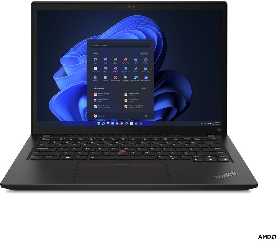 IBM ThinkPad X13 Ordinateur portable 33,8 cm (13.3") WUXGA AMD Ryzen 5 PRO 6650U 8 Go LPDDR5-SDRAM 512 Go SSD Wi-Fi 6E (802.11ax) Windows 11 Pr...