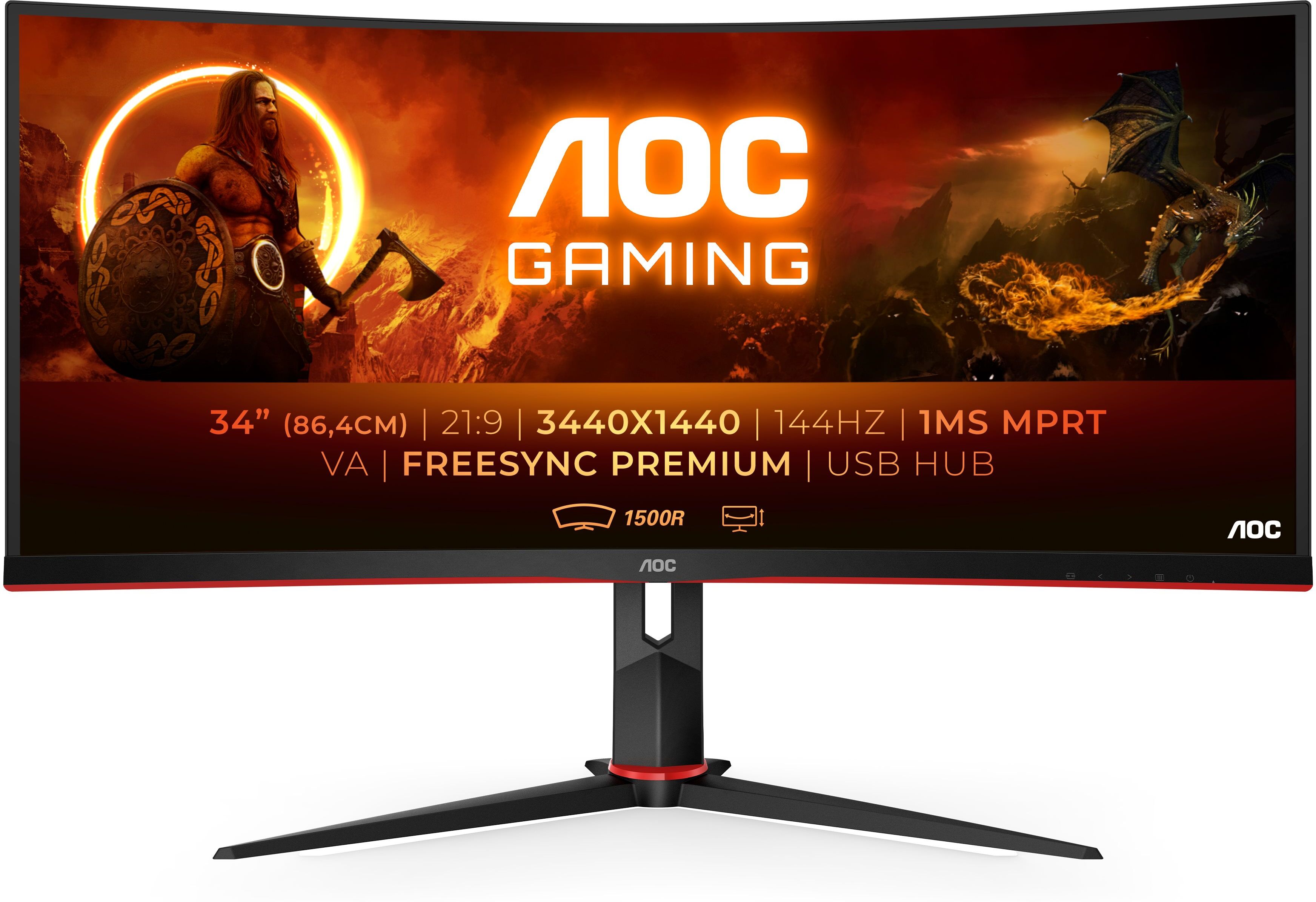 AOC G2 CU34G2X/BK LED display 86,4 cm (34") 3440 x 1440 pixels Quad HD Noir, Rouge