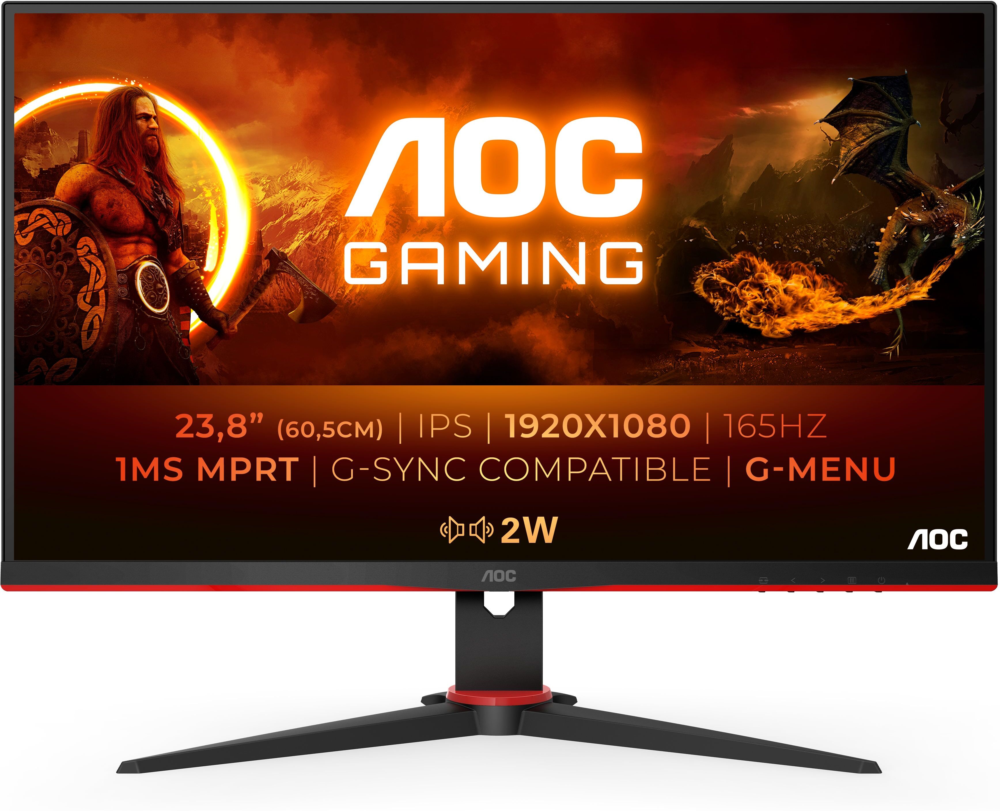 AOC 24G2SPU/BK écran plat de PC 60,5 cm (23.8") 1920 x 1080 pixels Full HD Noir, Rouge