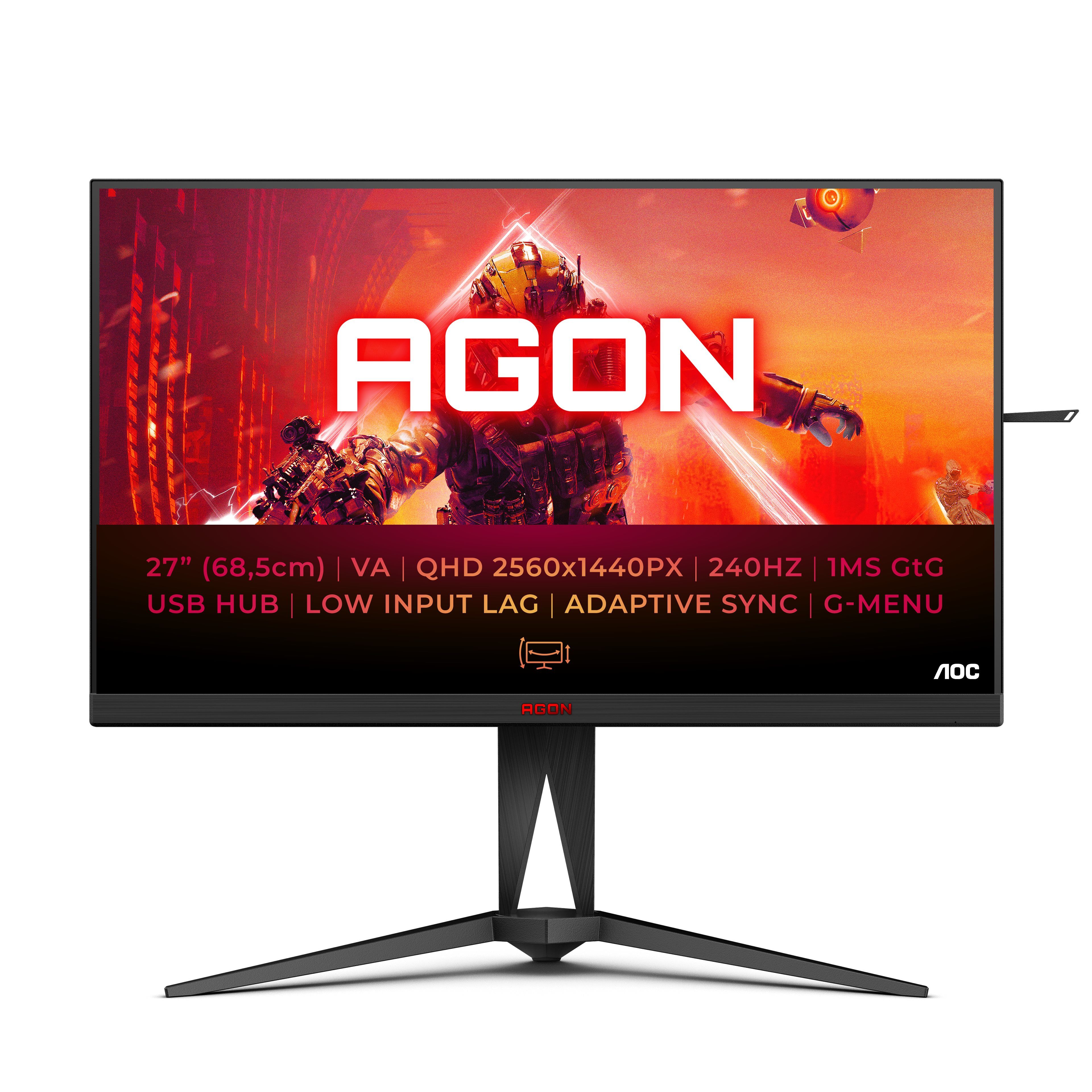 AOC AGON 5 AG275QZN/EU écran plat de PC 68,6 cm (27") 2560 x 1440 pixels Quad HD Noir, Rouge Rouge