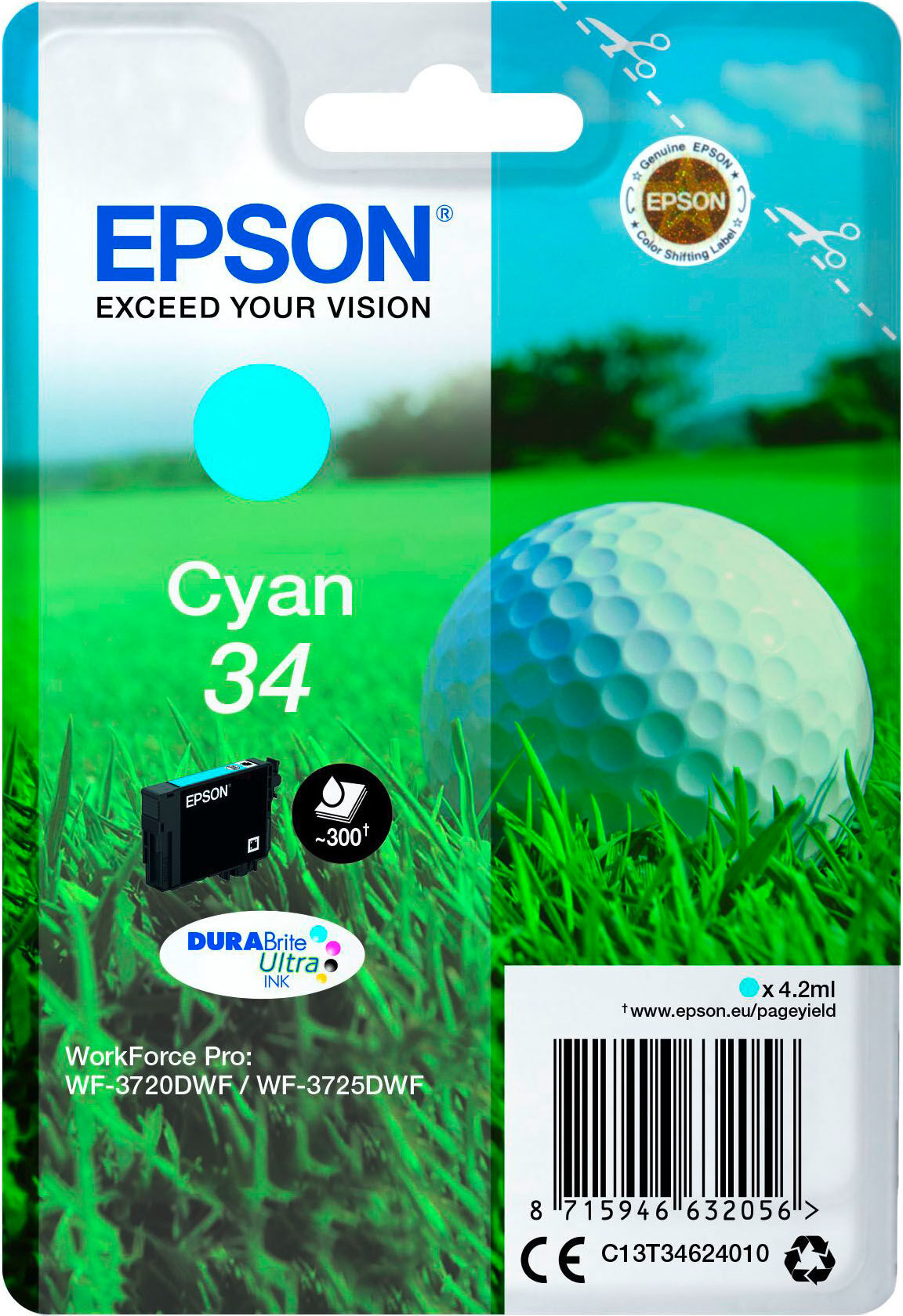 Epson 34 cartouche haute capacité cyan pour imprimante jet d'encre Chêne ambré