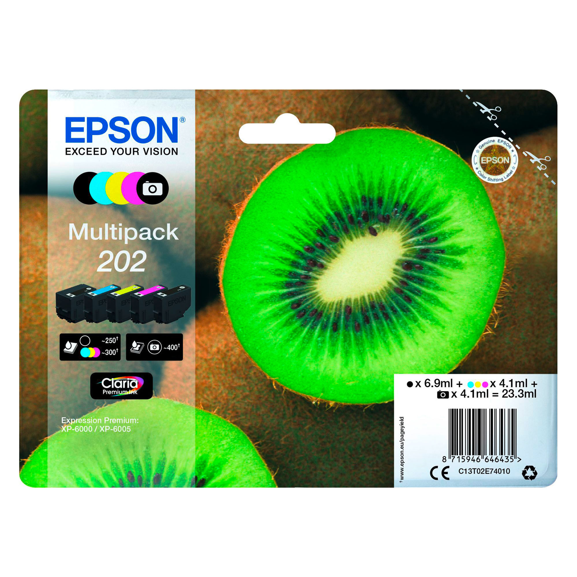 Epson 202 pack 5 cartouches 2noires + 3 couleurs pour imprimante jet d'encre