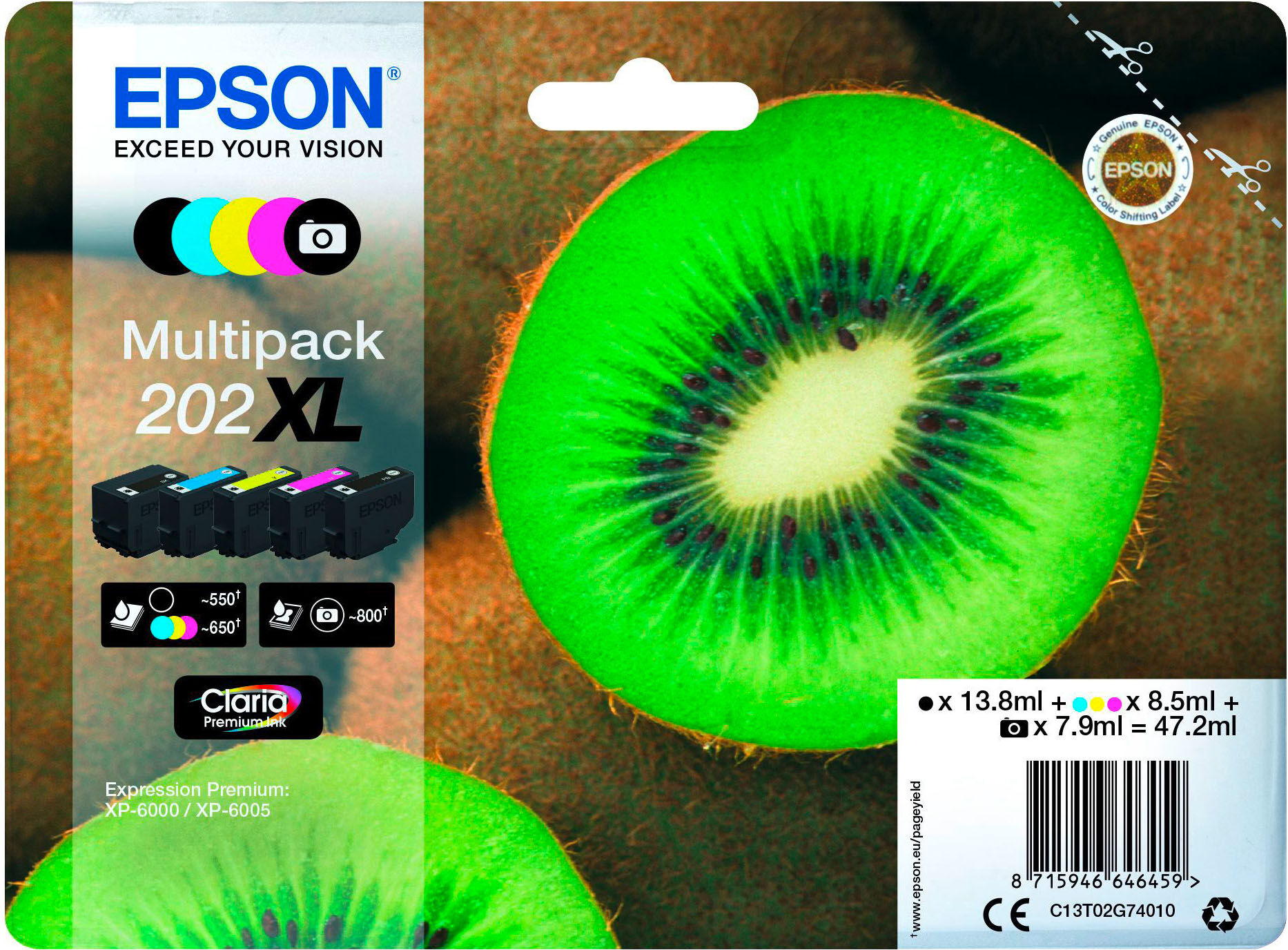 Epson 202XL pack 5 cartouches haute capacité 2noires + 3 couleurs pour imprimante jet d'encre