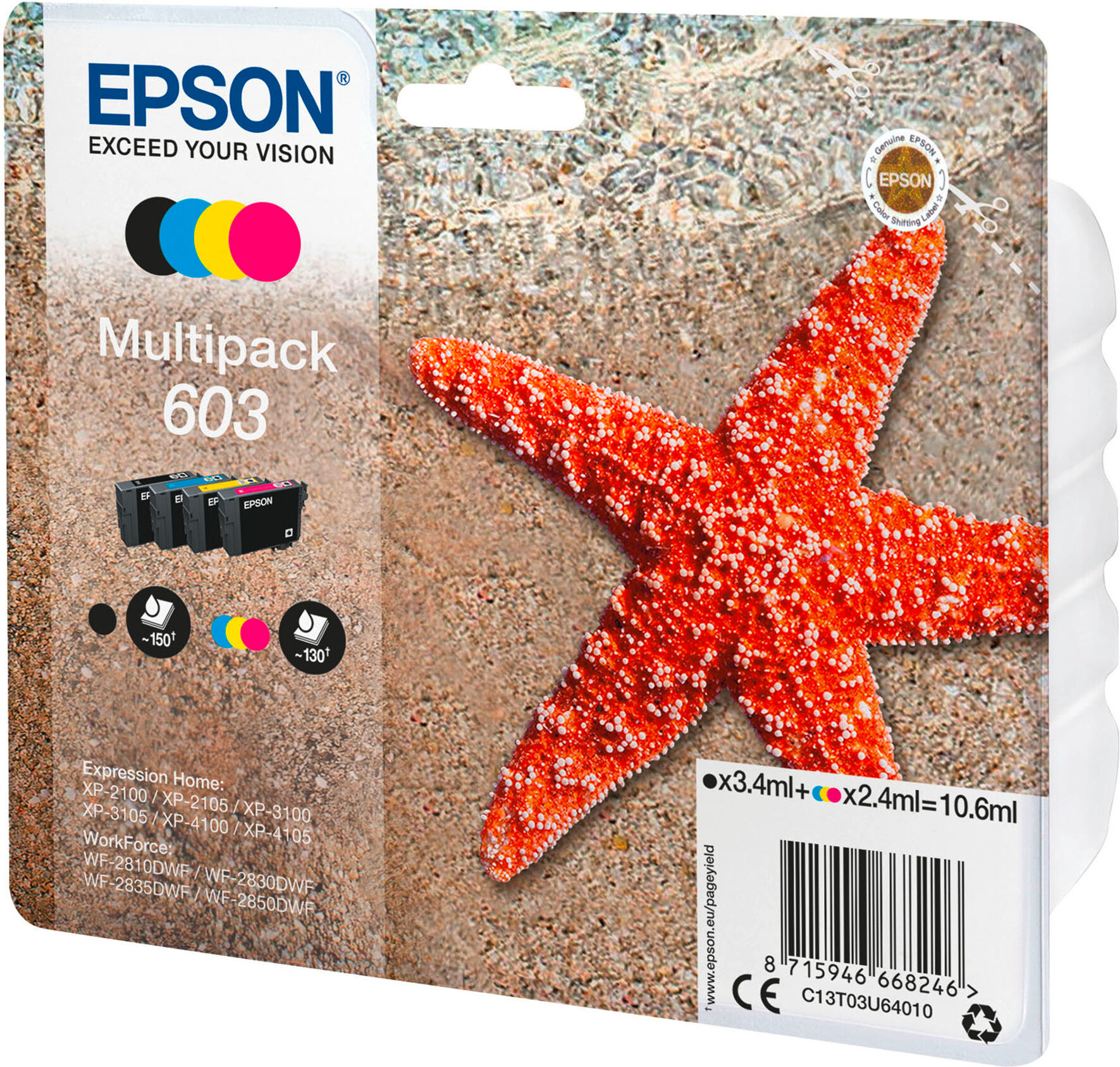 Epson 603 Pack de 4 cartouches 1 noir et 3 couleurs pour imprimante jet d'encre