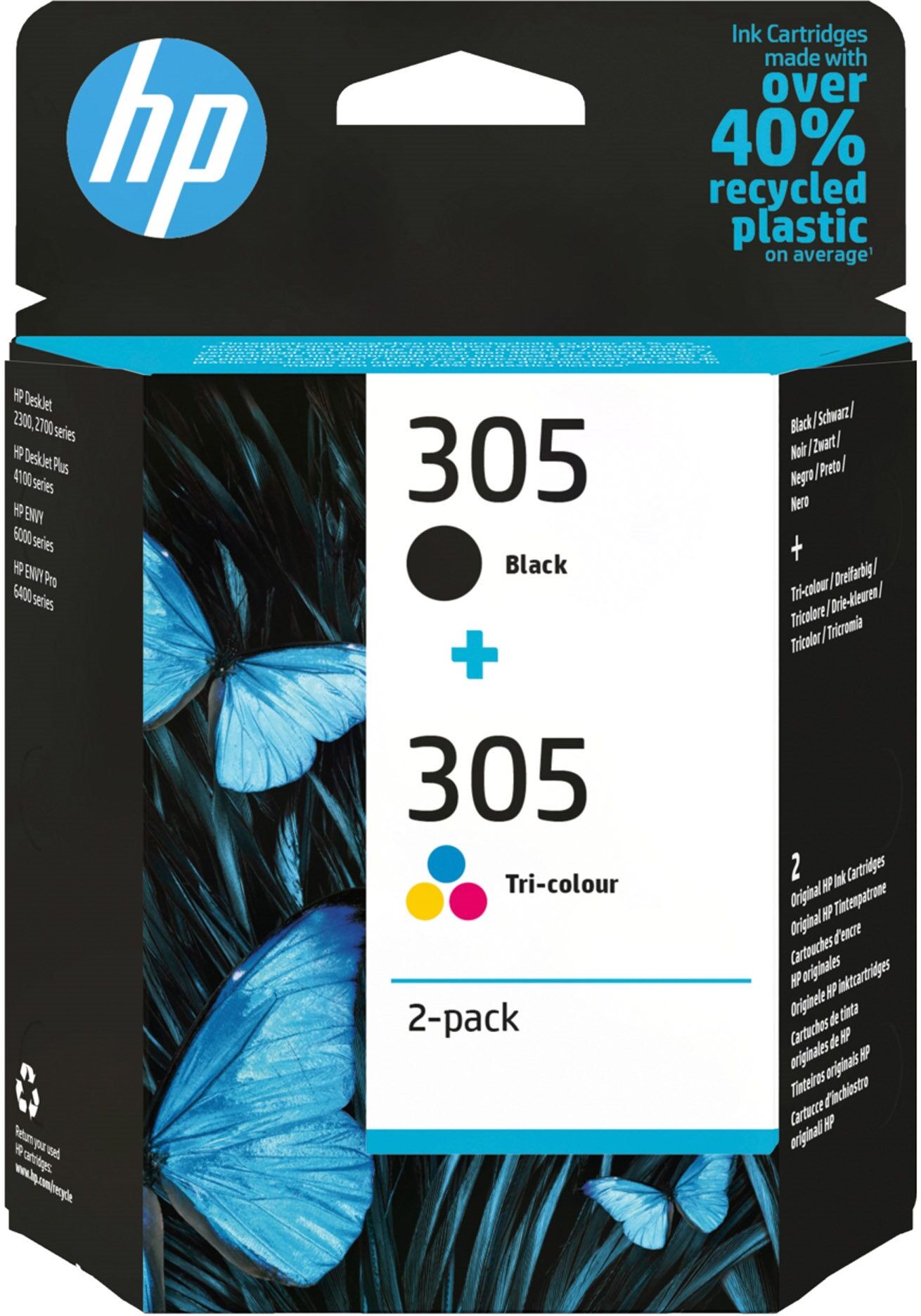 Pack de 2 cartouches HP305 noir et couleurs pour imprimante jet d'encre