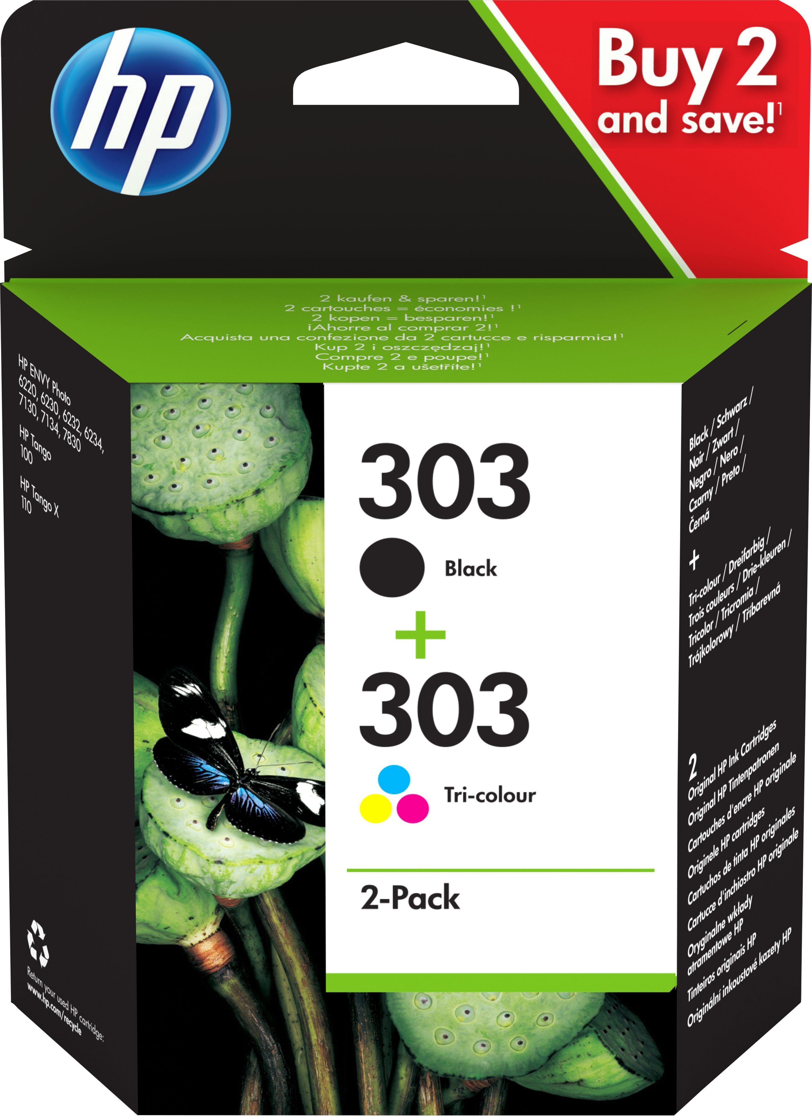 HP Pack de 2 cartouches authentiques d'encre noire/trois couleurs 303