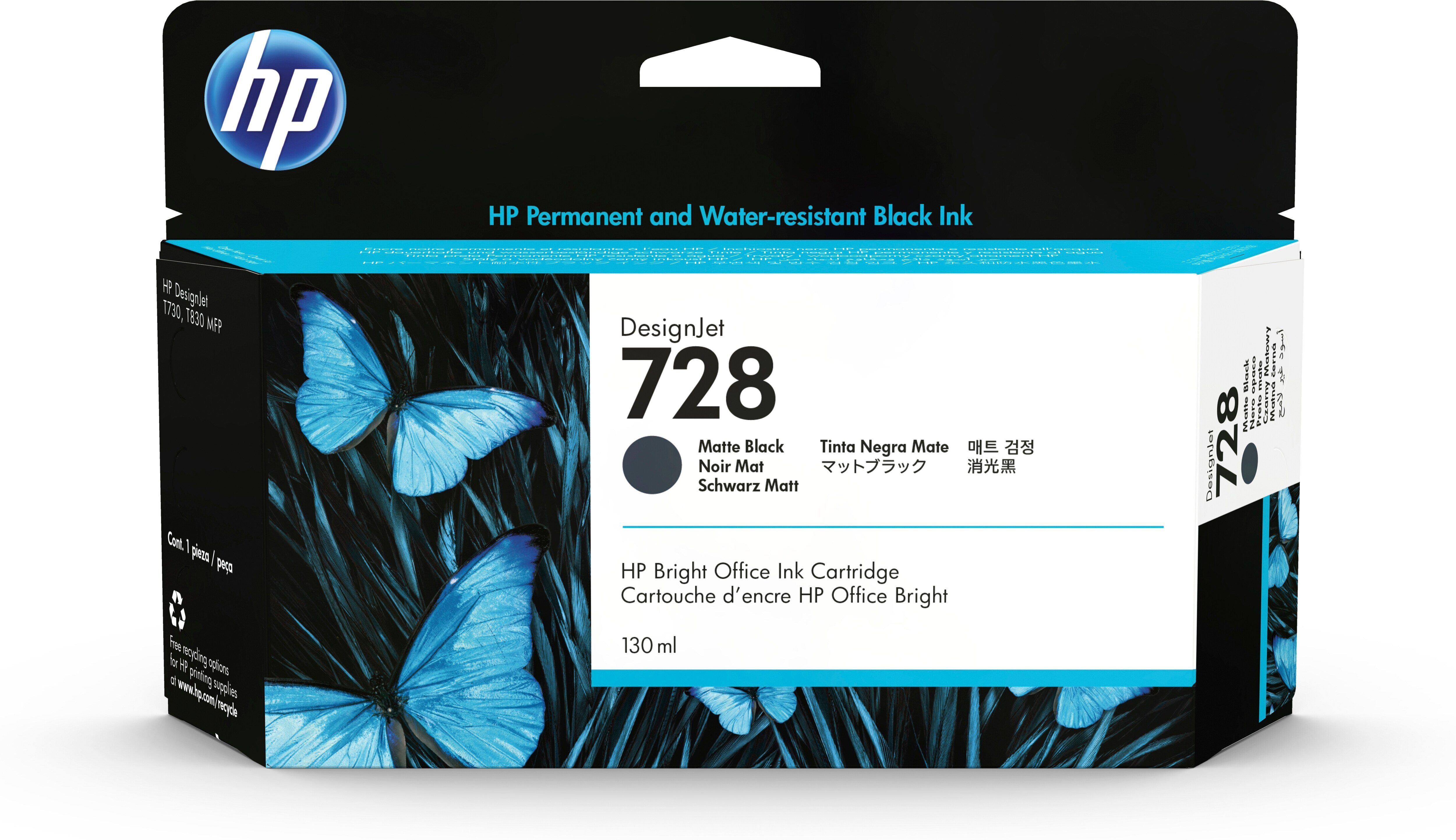 HP 728 130-ml Matte Black DesignJet Ink Cartridge cartouche d'encre 1 pièce(s) Original Rendement standard Noir mat