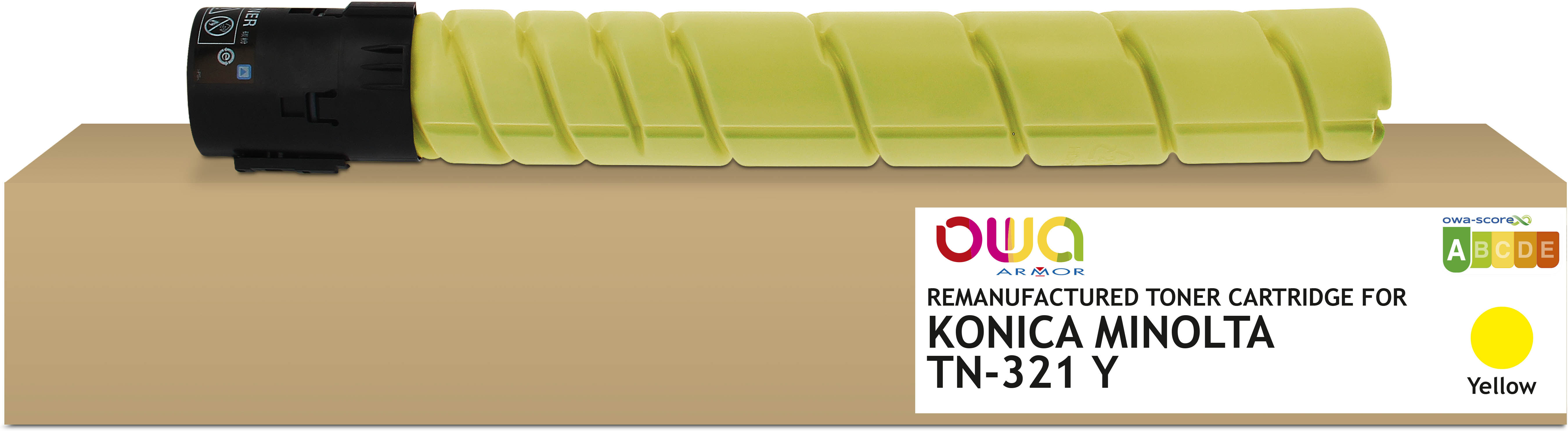 Toner remanufacturé OWA - standard - Jaune - pour KONICA MINOLTA TN-321 Y, DEVELOP A33K2D0, OLIVETTI B1039