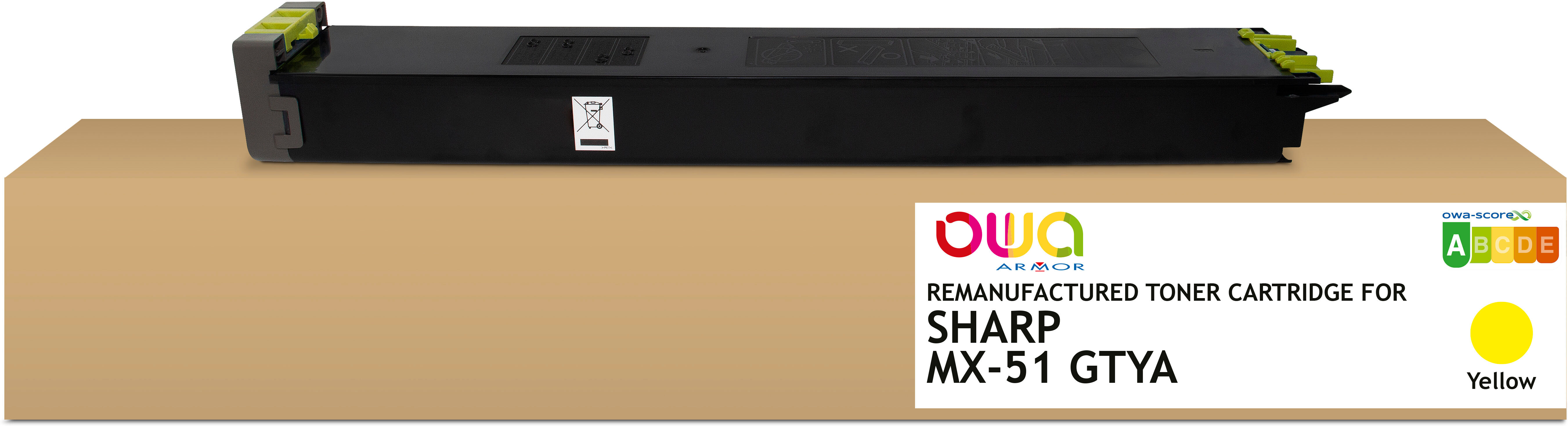 Toner remanufacturé OWA - standard - Jaune - pour SHARP MX-51 GTYA, SHARP MX-51 GTYA