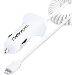 StarTech.com Chargeur Voiture Lightning avec Câble Spiralé - Chargeur Iphone 1m - Double Chargeur USB pour Telephones et Tablettes pour la Voiture ...