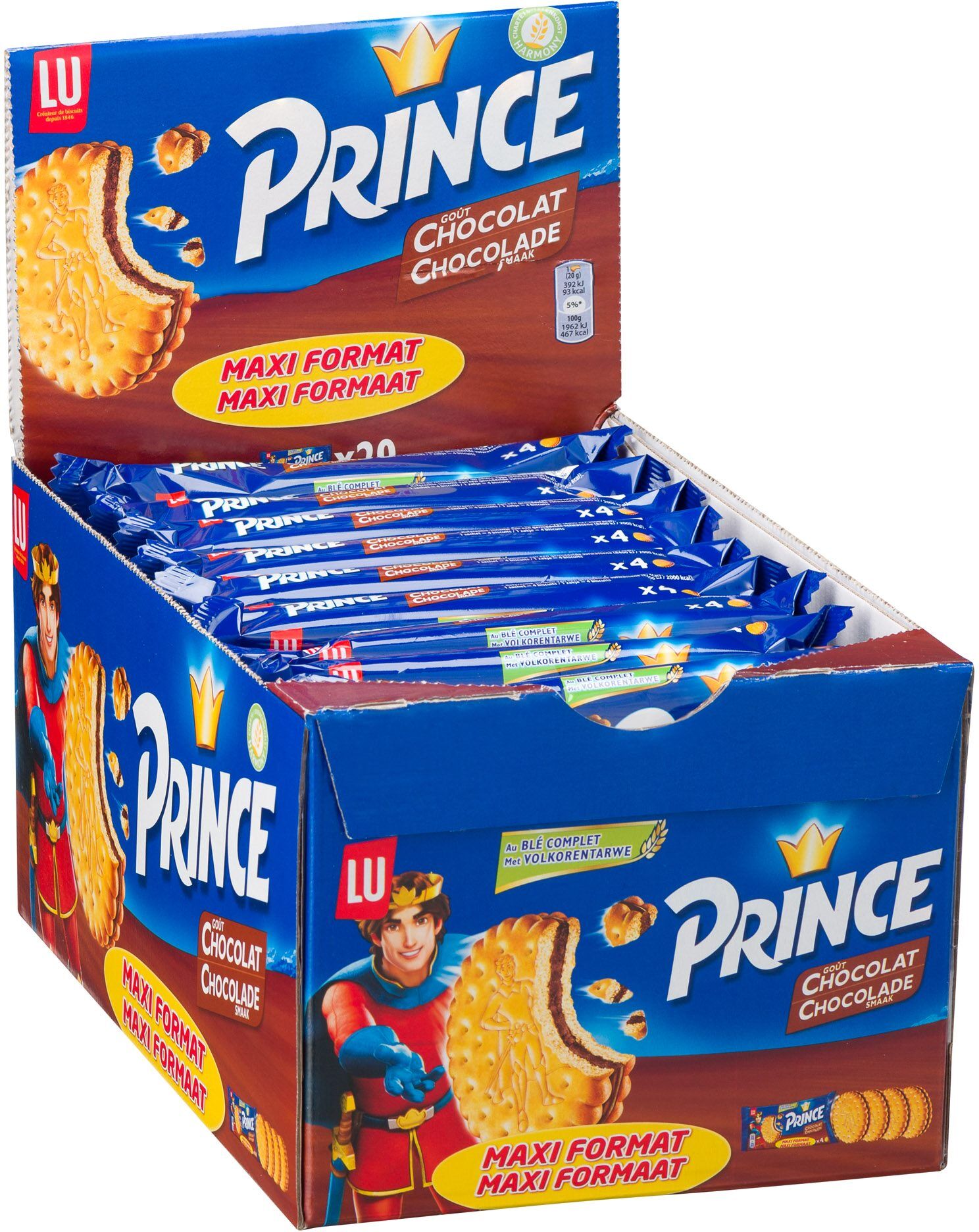 Lu Biscuit Prince fourré chocolat x 4 - Format poche 80 g - Lot de 20 Bleu