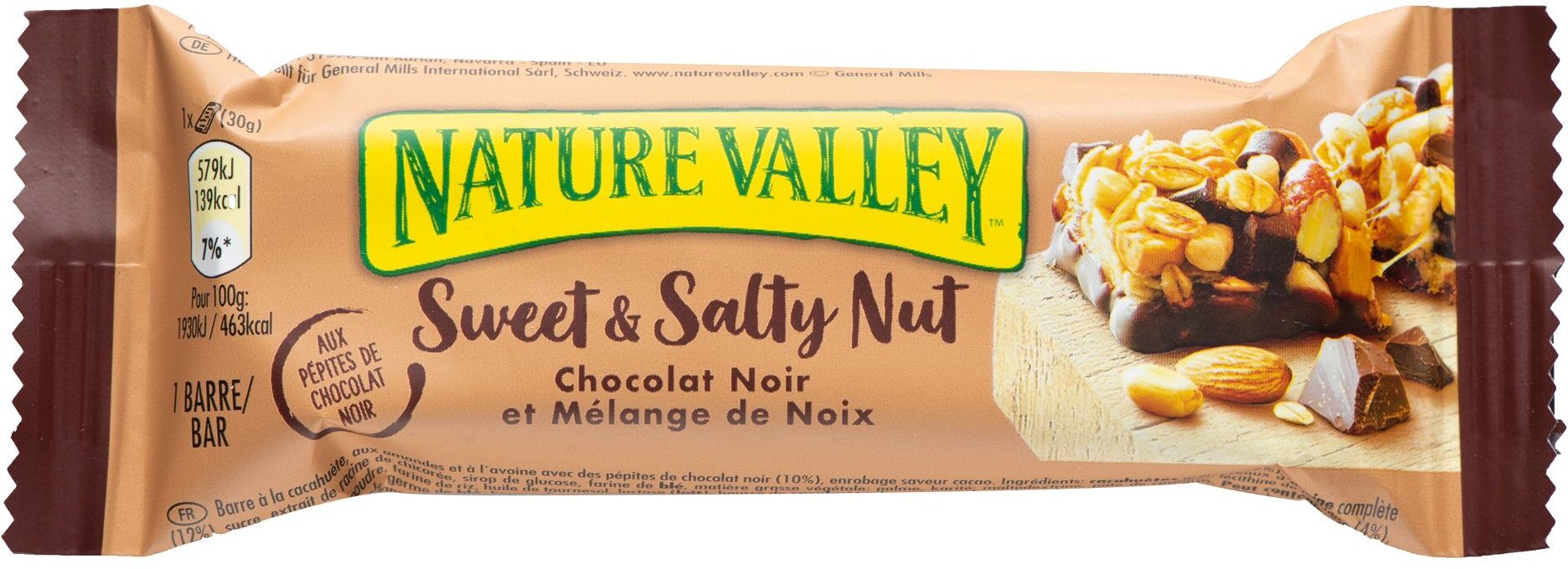 Barre Sweet & Salty Nut Chocolat Noir Nature Valley - 30 g - Lot de 18