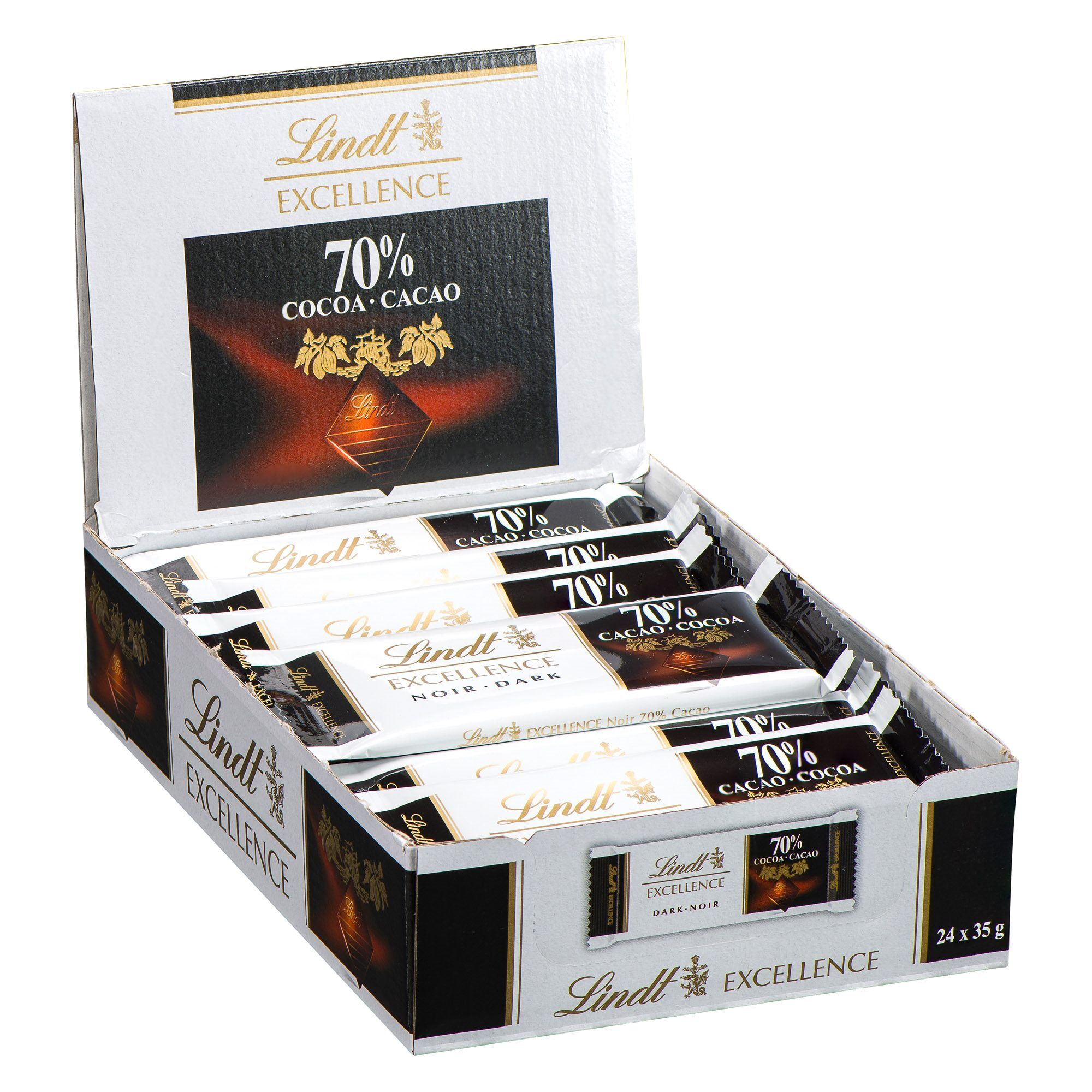 Mini tablette chocolat noir 70 % Excellence Lindt - 35 g - Lot de 48