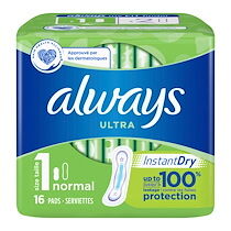Always Serviettes hygiéniques Always ultra "Instant Dry" Normal taille 1 - Paquet de 16