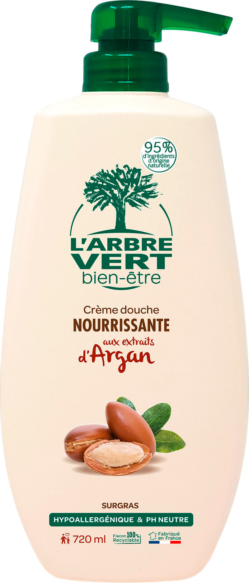 Crème douche nourrissante L'Arbre Vert aux extraits d'argan - 720 ml Blanc