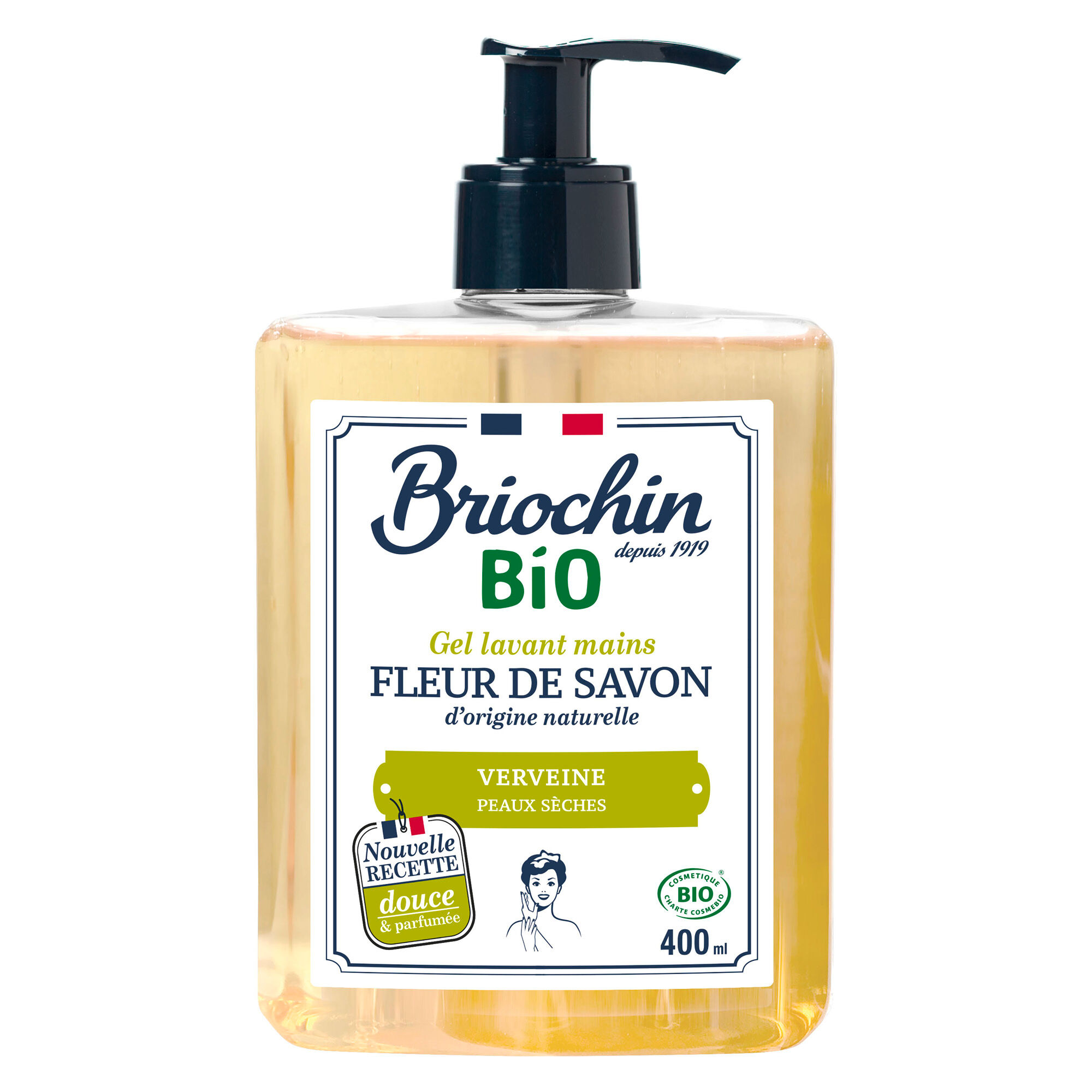 Briochin Savon gel lavant mains Briochin Bio - Verveine - Flacon de 400 ml Bleu marine