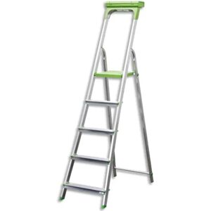 Wonday Escabeau 5 marches, structure aluminium avec porte-outils Vert - Dim : L94,5 x H174 x P45 cm