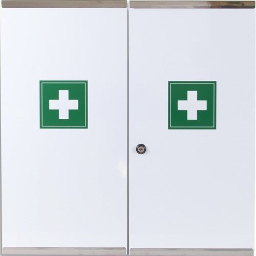 Esculape Armoire à Pharmacie 2 portes double en metal, serrure à clé 53 x 53 x 20 cm