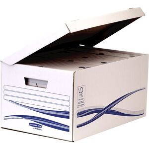 Bankers box Conteneur carton Bankers Box H 26 x L 53 x P 35 cm, ouverture sur le dessus, montage manuel, Blanc/Bleu - Lot de 10