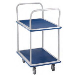 Wonday Chariot double plateau Bleu en acier Blanc, antiderapant, mobile - Plateau : 72,5 x 46,5 cm