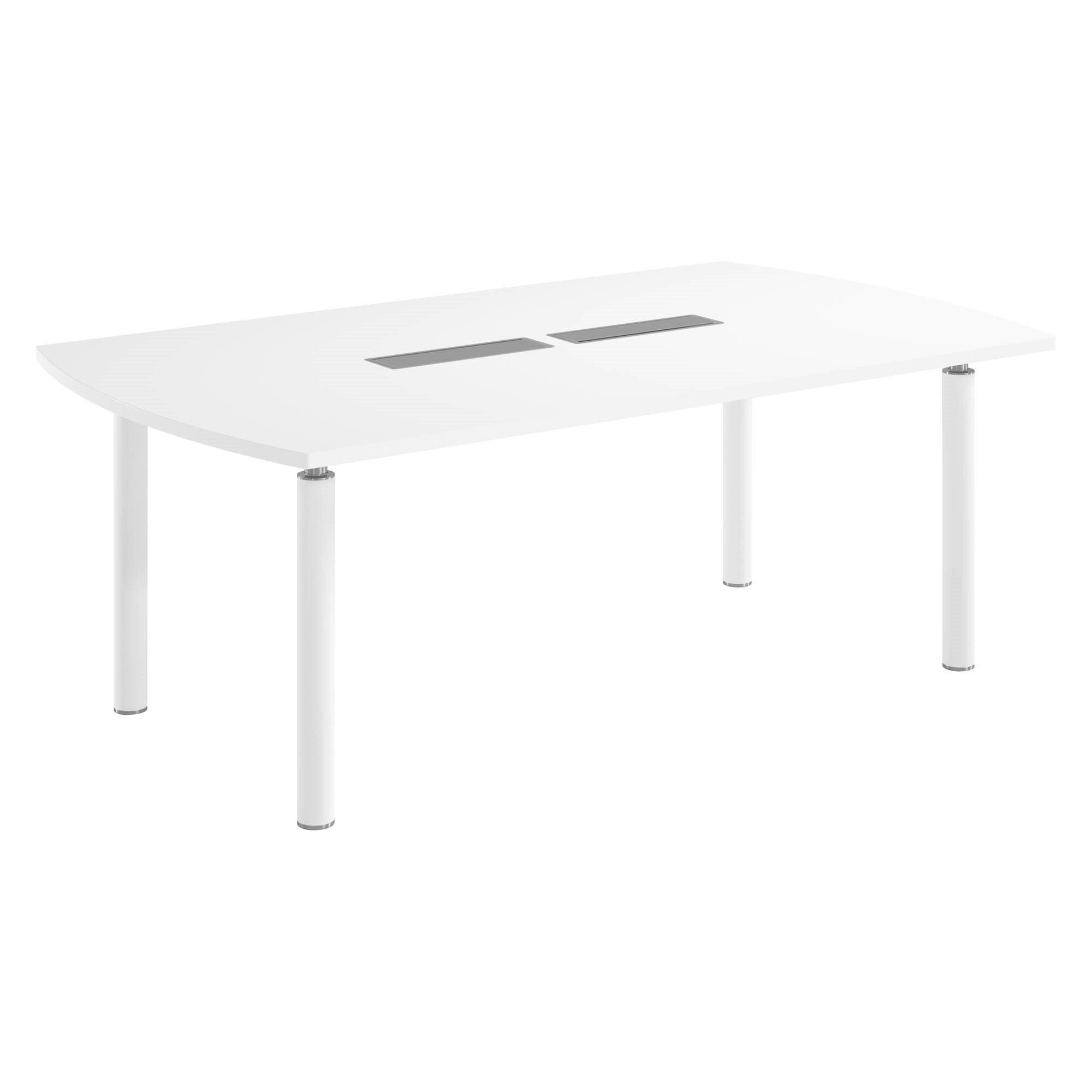 Table tonneau antibactérien plateau blanc 8 personnes L 200 x P 115 cm - Frégate - piétement blanc Aluminium