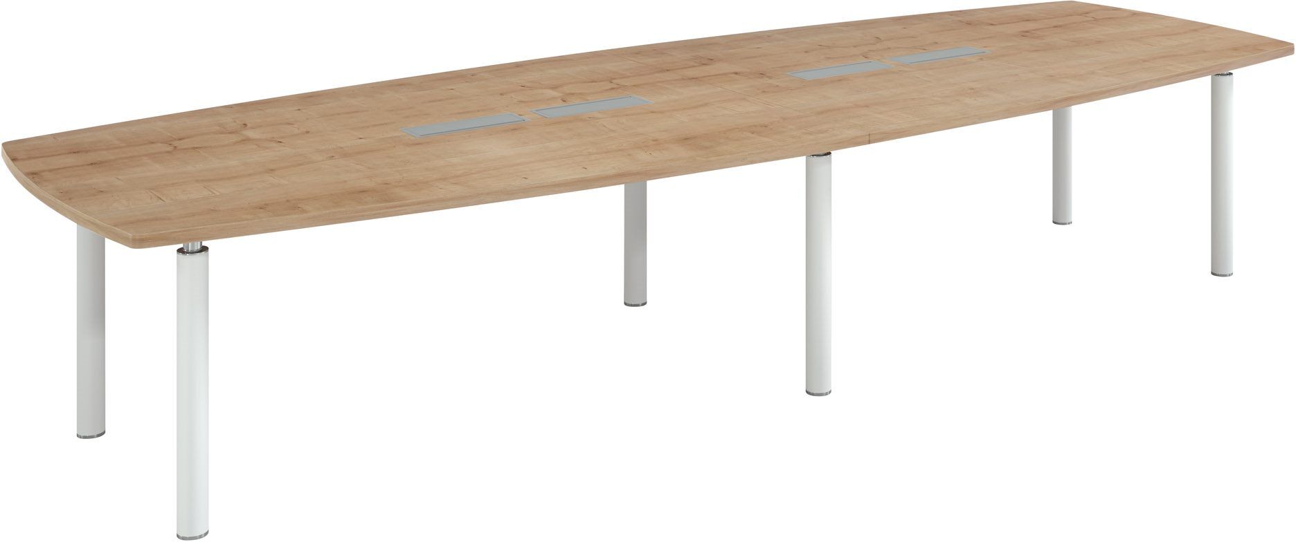 Table modulable Frégate 14 personnes chêne naturel piétement blanc